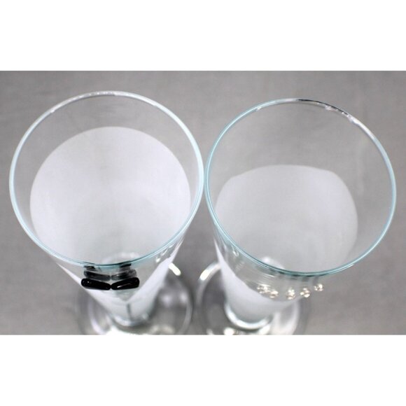 Bride And Groom Frosted Pilsner Beer Glasses With Crystals And Black Bow Tie - Picture 7 of 9